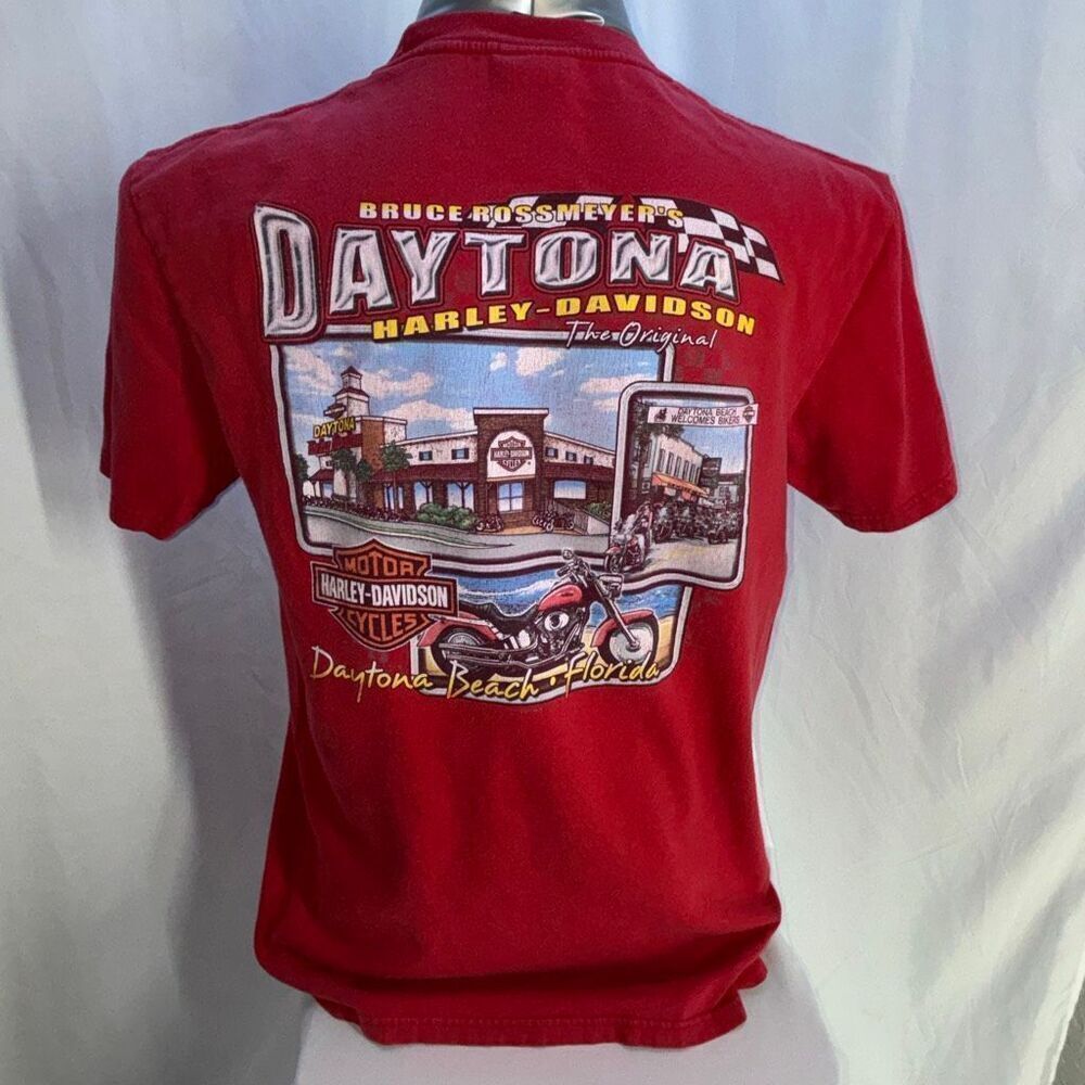 Harley Davidson Bruce Rossmeyer Red T-shirt Daytona FL Sz L Biker 2008 vintage